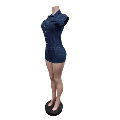 FAGADOER Fashion Solid Color Denim Rompers for Woman Single Breasted Sleeveless Jumpsuits Female Streetwear Overalls 2026 New