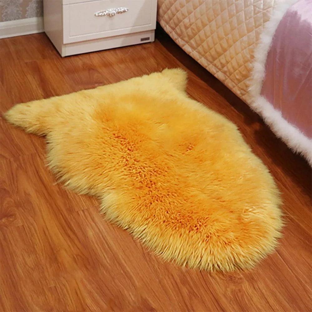 Imitation Wool Non Slip Fluffy Shaggy Floor Protection Soft Rugs Washable Sheepskin Rug Bedroom Mats Faux Fur Home Decor
