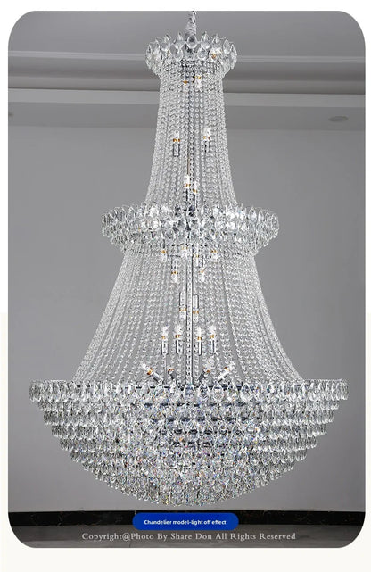 New Ceiling Lamp Villa Living Room Lamp - Multi-Story Void Floor-To-Ceiling French Light Luxury Minimalist Crystal Pendant Lamp
