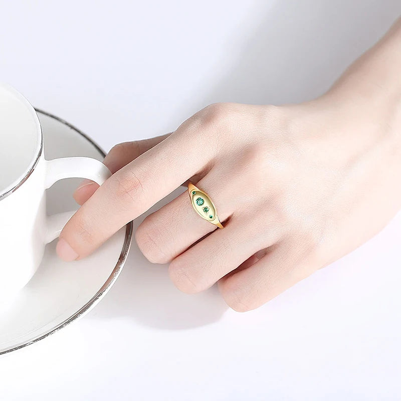 24K Gold Plated Colorful Crystal Gold Rings Turquoise Engagement Wedding Anniversary Ring Light Luxury Fashion Jewelry Gifts A40