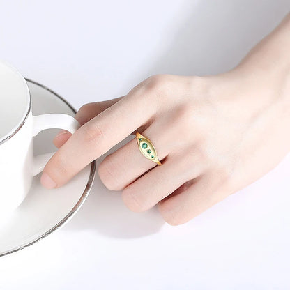 24K Gold Plated Colorful Crystal Gold Rings Turquoise Engagement Wedding Anniversary Ring Light Luxury Fashion Jewelry Gifts A40