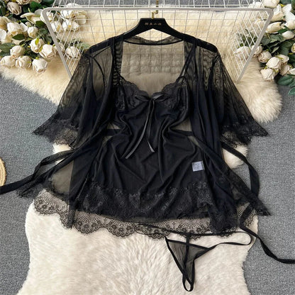 Summer Girls Sexy Hot Sweet Transparent Suspender Mini Dress Women Elastic Waist And Backless Strap Lolita Pajamas Bubble Skirt