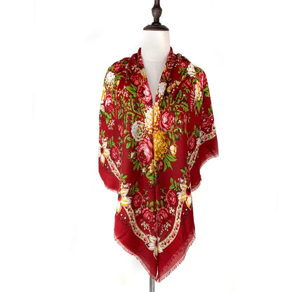 130*130cm Breathable Thin Russian Square Scarf Women Luxury Floral Print Ukrainian Shawl Babushka Handkerchief Head Wraps