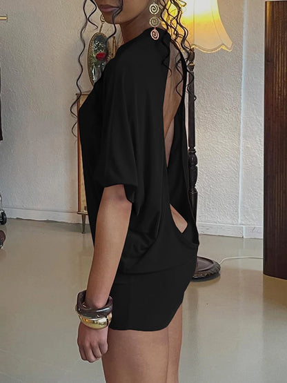 Nibber o-Neck Sexy Backless Mini Dress Women Y2K Solid Trend Style Half Sleeve Spicy Girls Street Midnight Fashion Slim Outfits