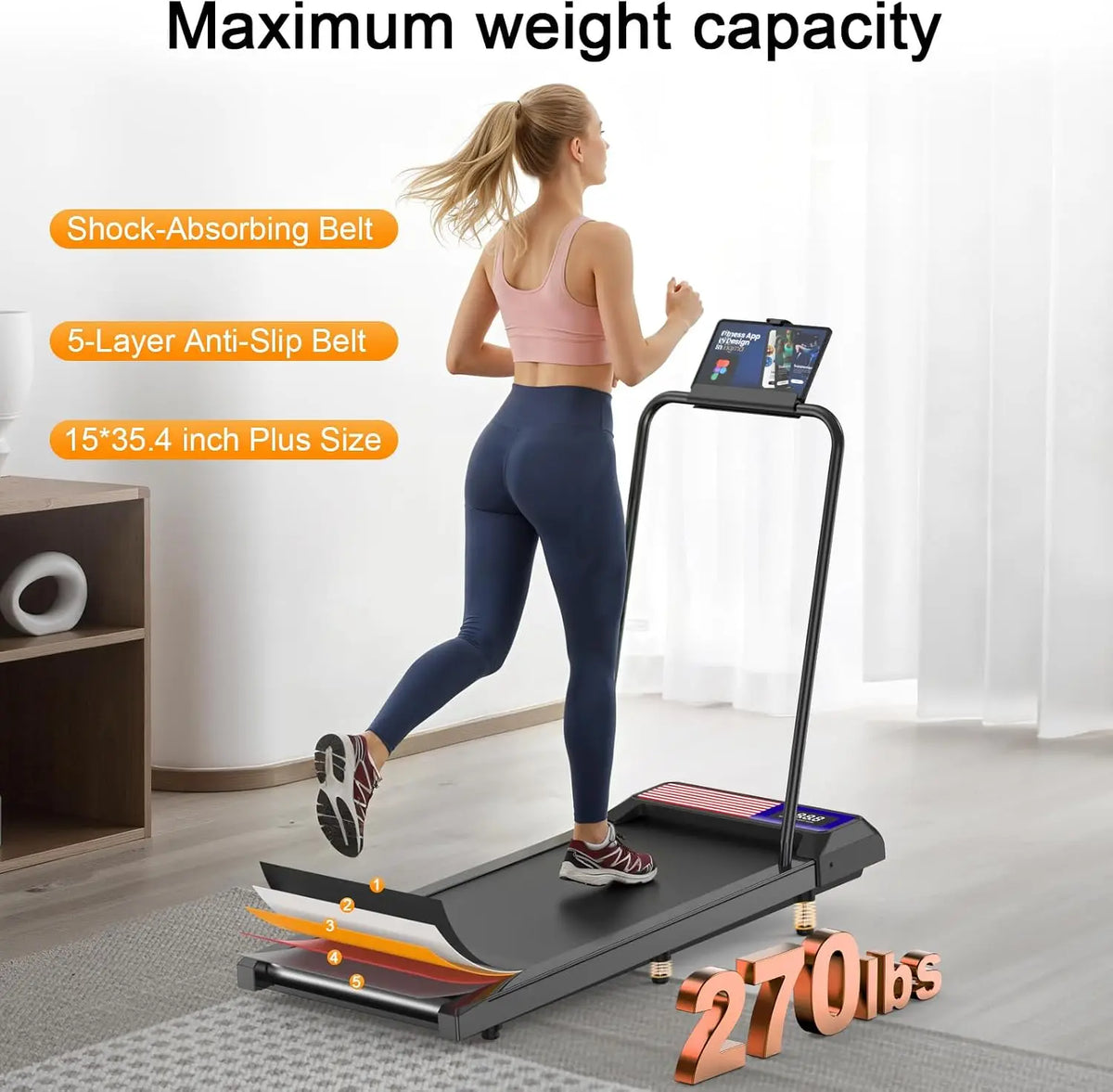 Compact Quiet Under Desk Treadmill with Incline & Handlebar - Ideal for Running, Walking, and Under-Desk Use in Home and Office Settings