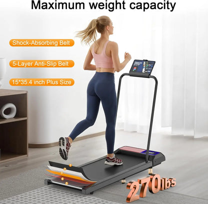 Compact Quiet Under Desk Treadmill with Incline & Handlebar - Ideal for Running, Walking, and Under-Desk Use in Home and Office Settings