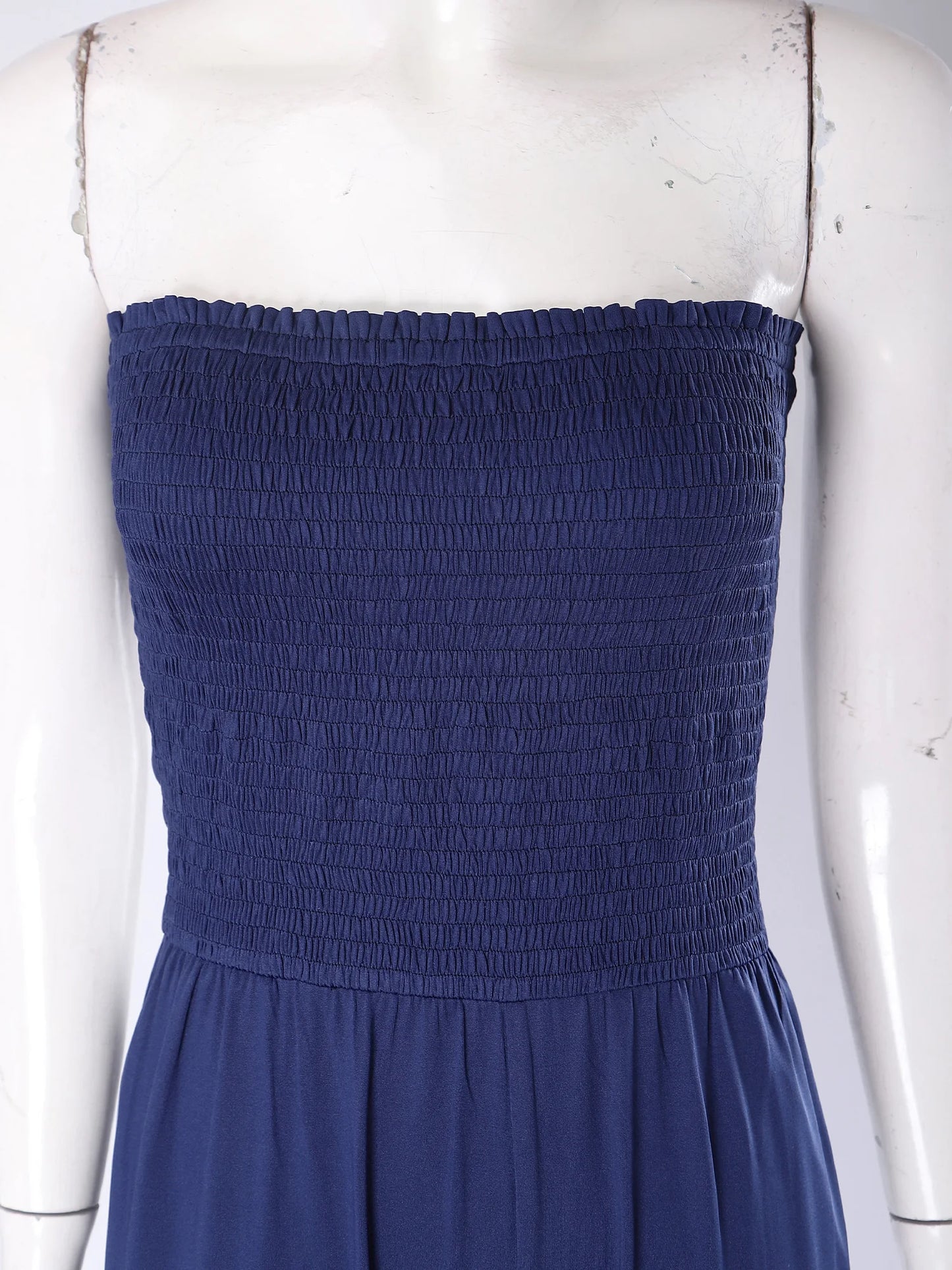 Women Strapless Jumpsuit Bandeau Elastic Bodice Sheer Floral Lace Patchwork Wide Leg Romper for Beach Vacation Party