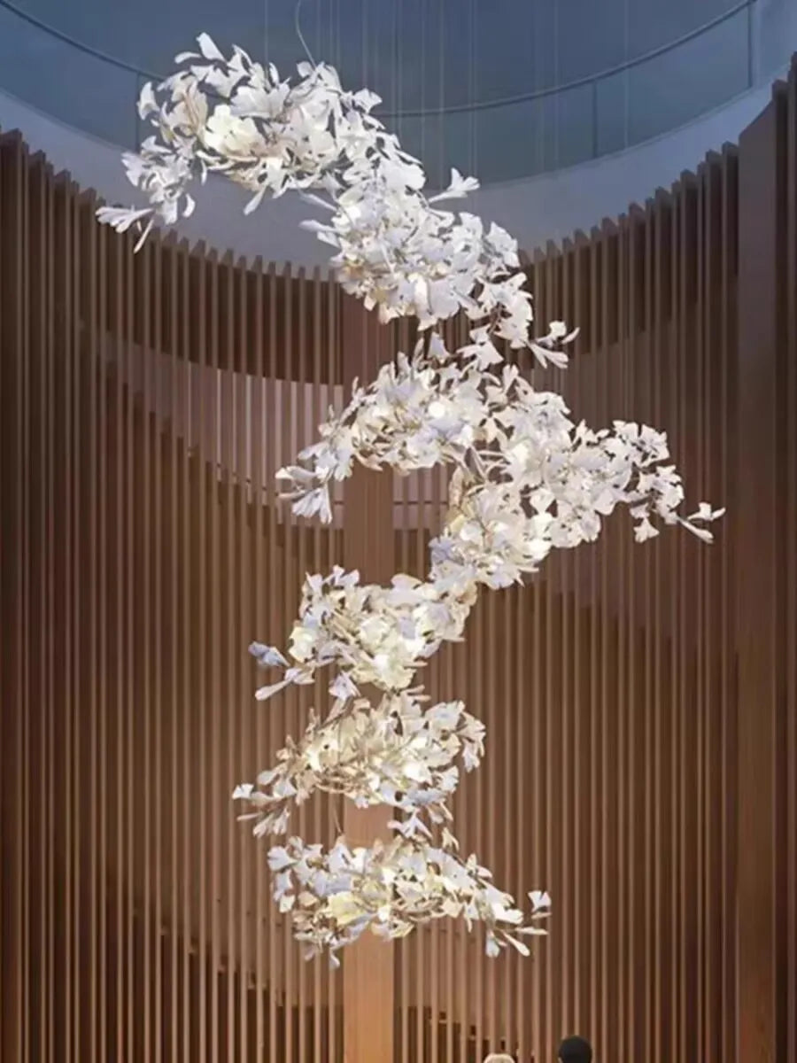 Staircase Ginko Leaf Chandelier Light For High Ceiling Staircase Loft Living Room Hotel Lobby Stairway Luxury Branch Chandeliers