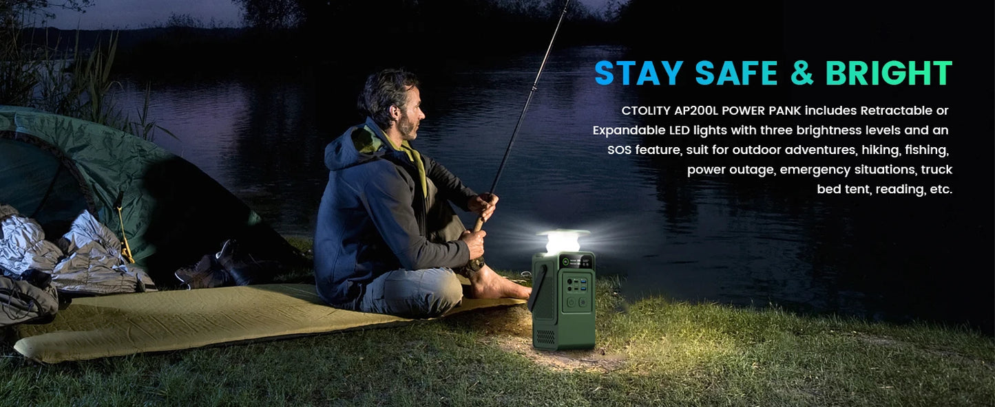 CTOLITY AXP200 200W Portable Solar Generator 192Wh Power Station Lifepo4 Battery Camping Power Bank Emergency Supply 140W PD