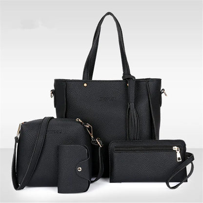 4pcs Elegant Minimalist Women'S Shoulder Bag, Handbag, Crossbody Bag, Women Storage Bag, Holiday Gift, Synthetic, Zipper Closure