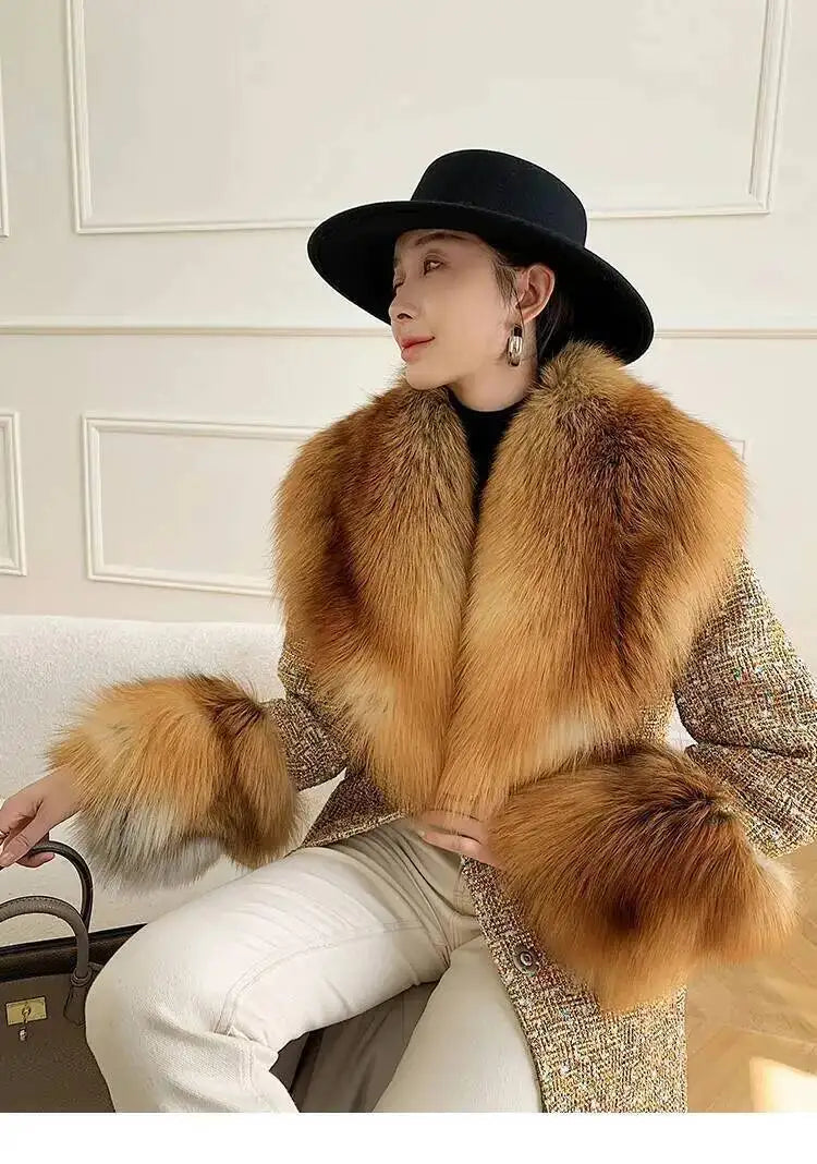 Large Size Winter Real Fur Collar Cuffs Set Neck Warmer Women Fur Shawl Furry Fluffy Fox Fur Scarf Luxury Scarves Coat Decor