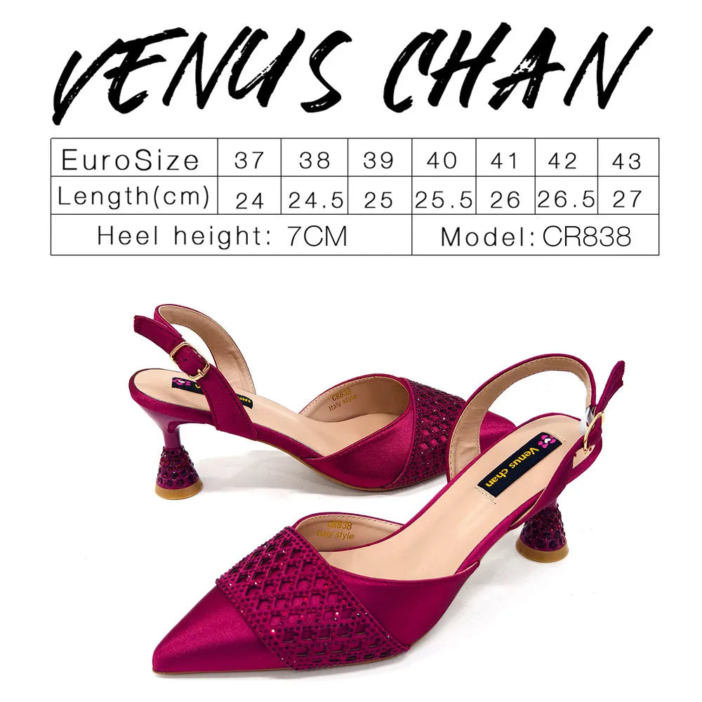 Nigerian Women Heel Party Ladies Italian Design Shoes And Bags Set Decorated with Rhinestone Handbag Wedding Party