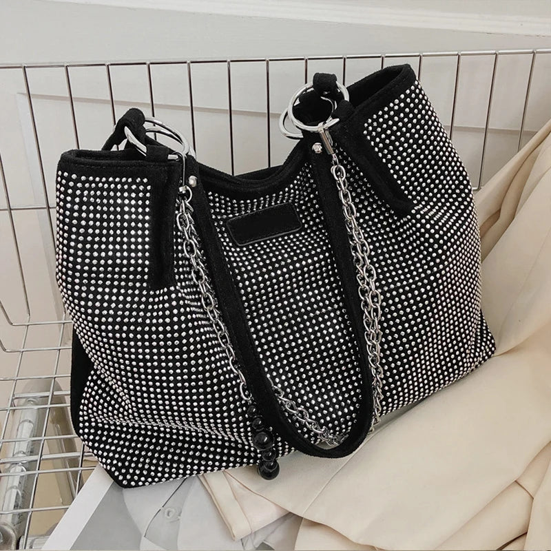 Yogodlns Luxury Rhinestone Bucket Bag For Women Fashion Brands Shouldr Bag Trendy Underarm Bag Shopping Handbag Purse Bolsa