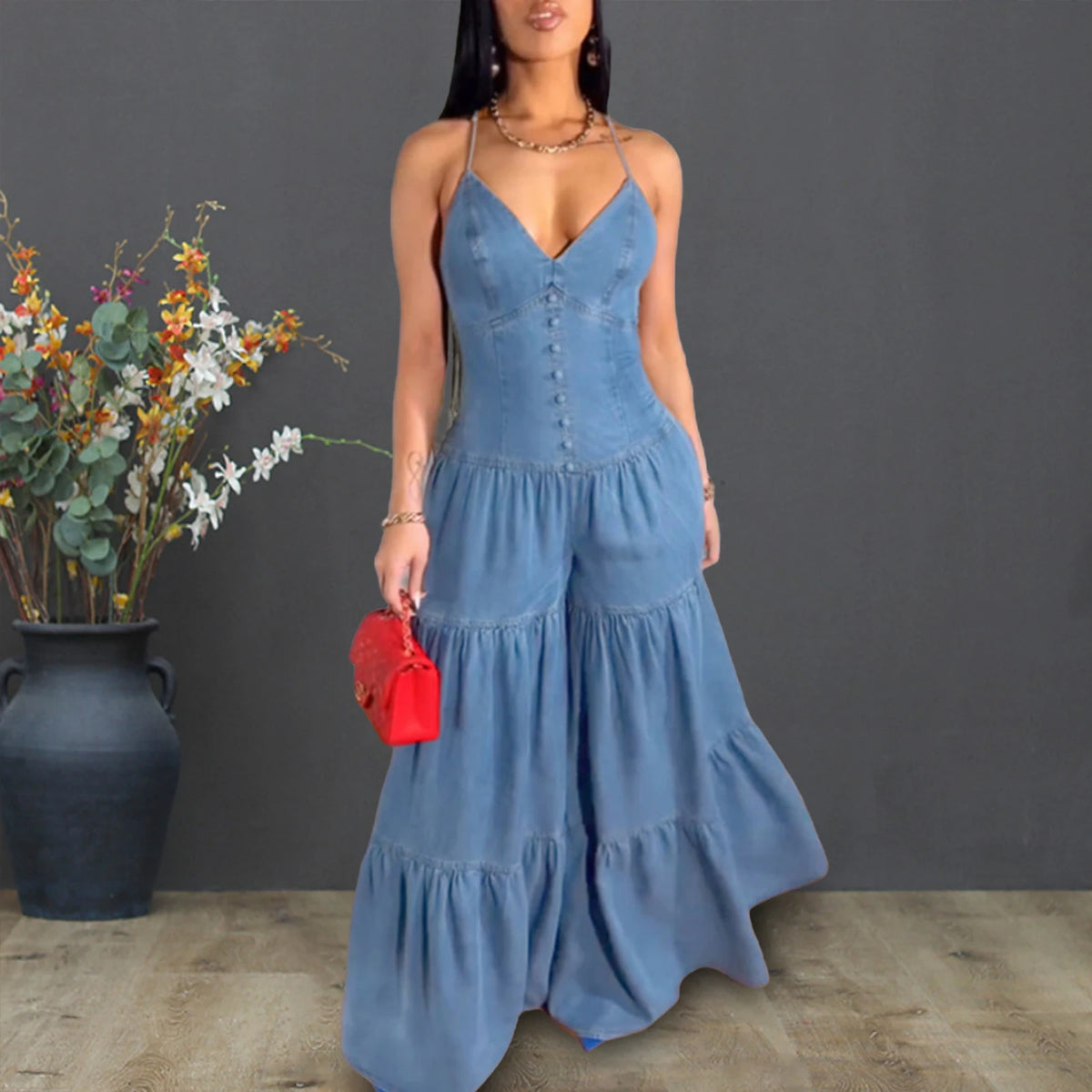 Elegant Jumpsuits for Women 2025 Spring New Plain Elegant Office Lady Loose Ruched Cold Shoulder Hem Wide Leg Jumpsuit Dungarees