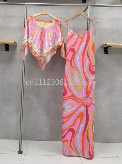 Luxury Design Women's Pink Cloaks Dress Sets with Designer Signature Letter Logo Classic Brand  Women's Top Quality Tops Sets