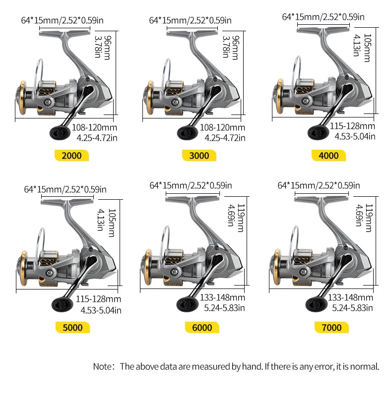 Huidiao ZA All-Purpose Spinning Reel 2000-7000 Fishing Reel 16kg Max Drag 5.2:1 Metal Spool/Handle for Freshwater Saltwater