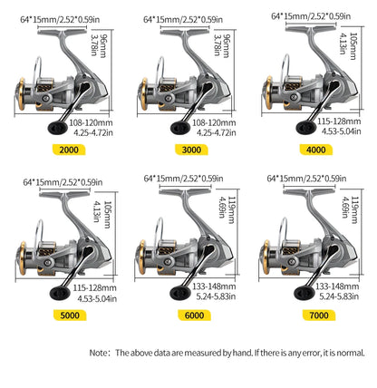 Huidiao ZA All-Purpose Spinning Reel 2000-7000 Fishing Reel 16kg Max Drag 5.2:1 Metal Spool/Handle for Freshwater Saltwater