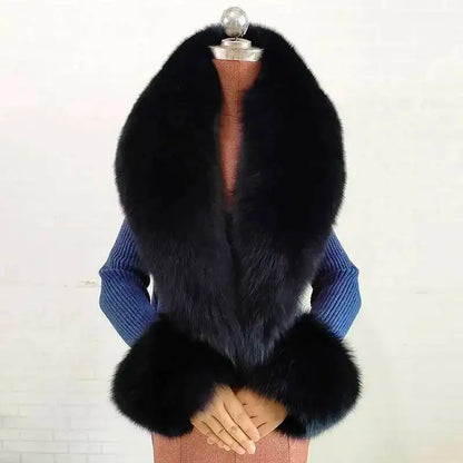 Winter Real Fox Fur Collar Cuffs Set Neck Warmer Fur Scarves Shawls Natural Fox Fur Collar Scarf Women Men Coat Warm Accessories
