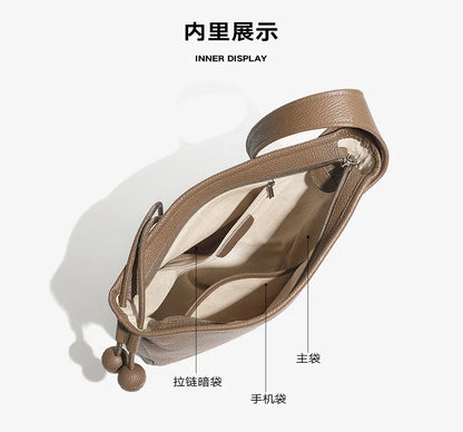 Women's Genuine Grade Cow Leather Handbags Luxury Designer Ladeis Shoulder Crossbody Bucket Bags for Woman Cowhide Underarm Bag