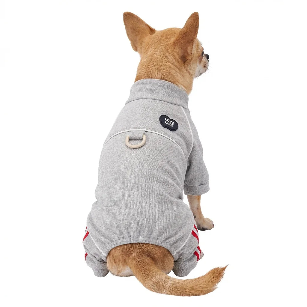 Breathable Cotton Dog Jumpsuit, Striped Puppy Tracksuit with D-Ring, Soft Pet Pajamas for Small Dogs 2026 New Chihuahua Apparel