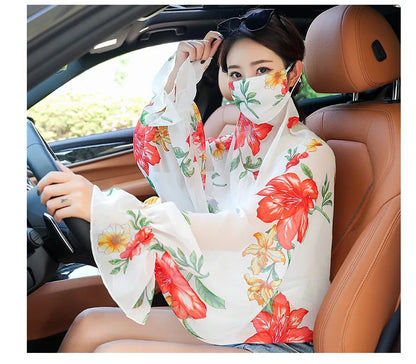 Cycling Sun Protection Shawl Driving Ice Silk Neck Face Cover Scarf Cooling Outdoor Cover Up Breathable Long Flared Sleeve Cape