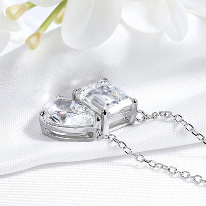 Smyoue 2 Gems Pear Cut Zircon Moissanite Necklace for Women Lab Diamond Pendant Certified Jewelry Pure S925 Sterling Silver