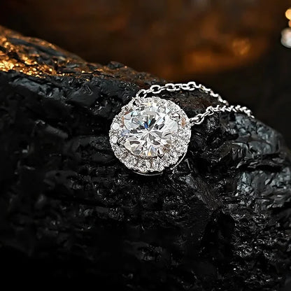 QIBAOKU 1-3CT Moissanite Halo Pendant Necklace S925 Sterling Silver Lab-grown Diamond for Women Wedding Gift Jewelry GRA 2026