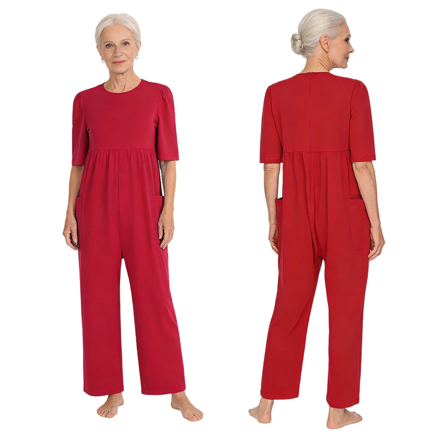 Women Special Need Adaptive Clothing Elderly Alzheimer Dementia Back Zipper Anti-Strip Nursing Jumpsuit Homewear Sleepwear