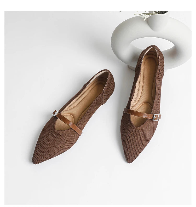 Women's flat shoes with pointed soft knitted sole breathable and comfortable shoes Spring and Autumn 2024 new model