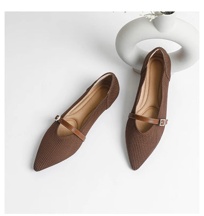 Women's flat shoes with pointed soft knitted sole breathable and comfortable shoes Spring and Autumn 2024 new model