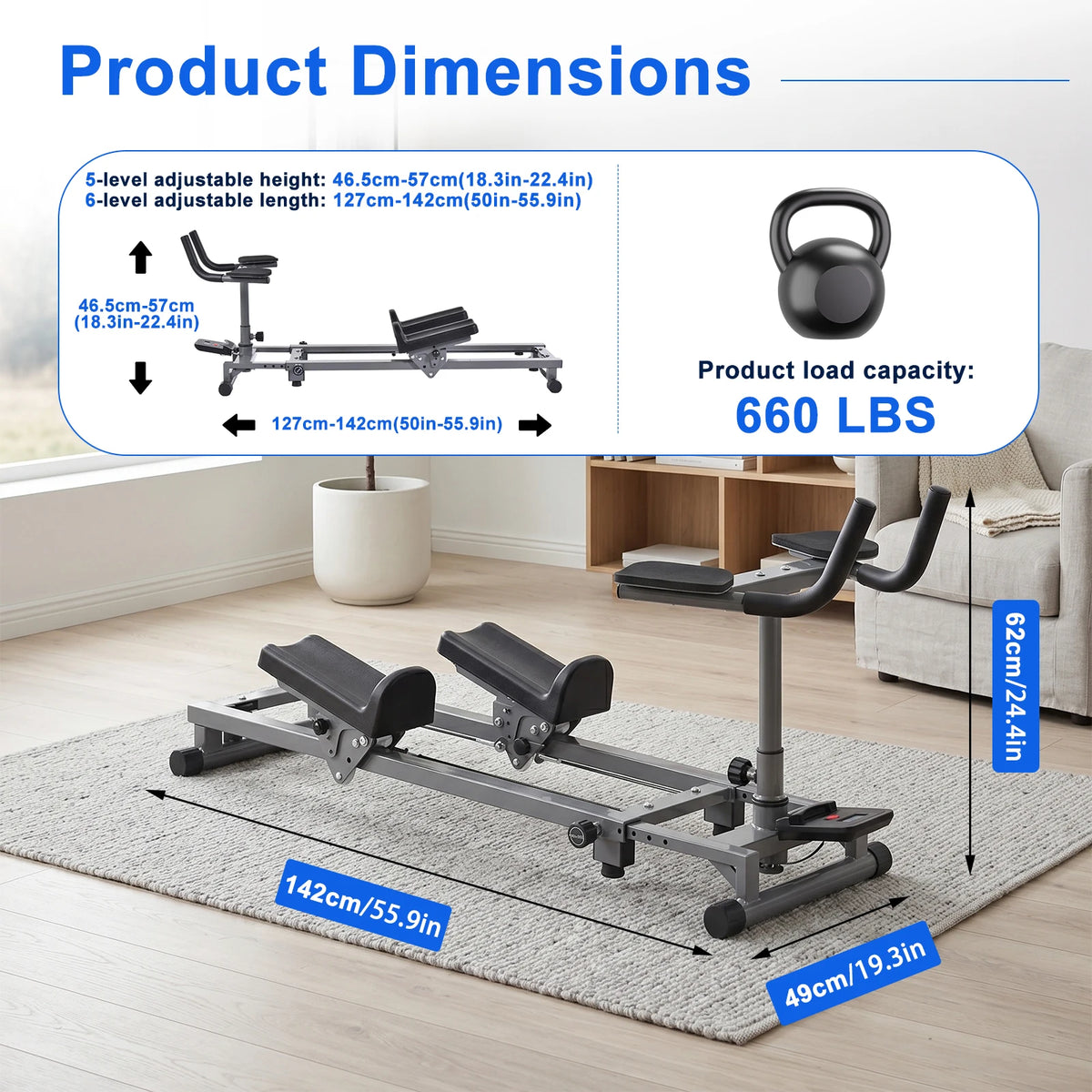 Back Stretcher and Crawling Trainer, Adjustable Height and Length with Step Counter, for Core Strengthening and Cardio Workout, Sturdy Home Gym Equipment for Office Studio Use, Anti-Slip Padded Handrails for Safe Exercise