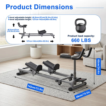 Back Stretcher and Crawling Trainer, Adjustable Height and Length with Step Counter, for Core Strengthening and Cardio Workout, Sturdy Home Gym Equipment for Office Studio Use, Anti-Slip Padded Handrails for Safe Exercise