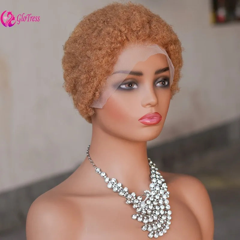 13x4 Lace Frontal Human Hair Pixie Wigs Brazilian Afro Kinky Virgin Remy Curly Afro Wig High Quality Comfortable Soft Natural