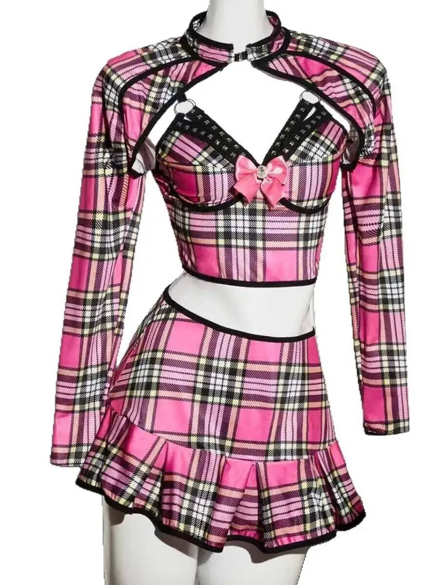 Sexy Skirt Sets Nightclub Wear Outfit Women's Stage Performance Outfit Autumn College Style Uniform Skirt Sets Charming NL6C