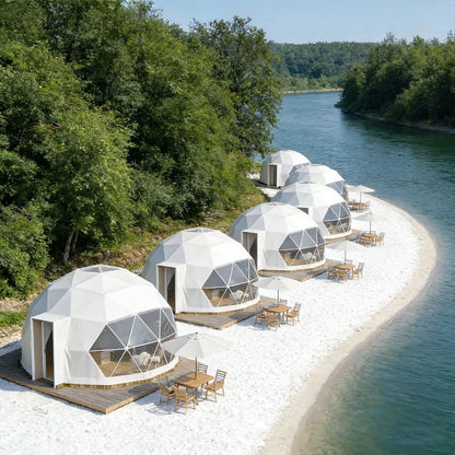 Wholesale Prices Tents New Luxury Outdoor Glamping Hotel 7m 8m 9m Geodesic Dome Tent With Bathroom