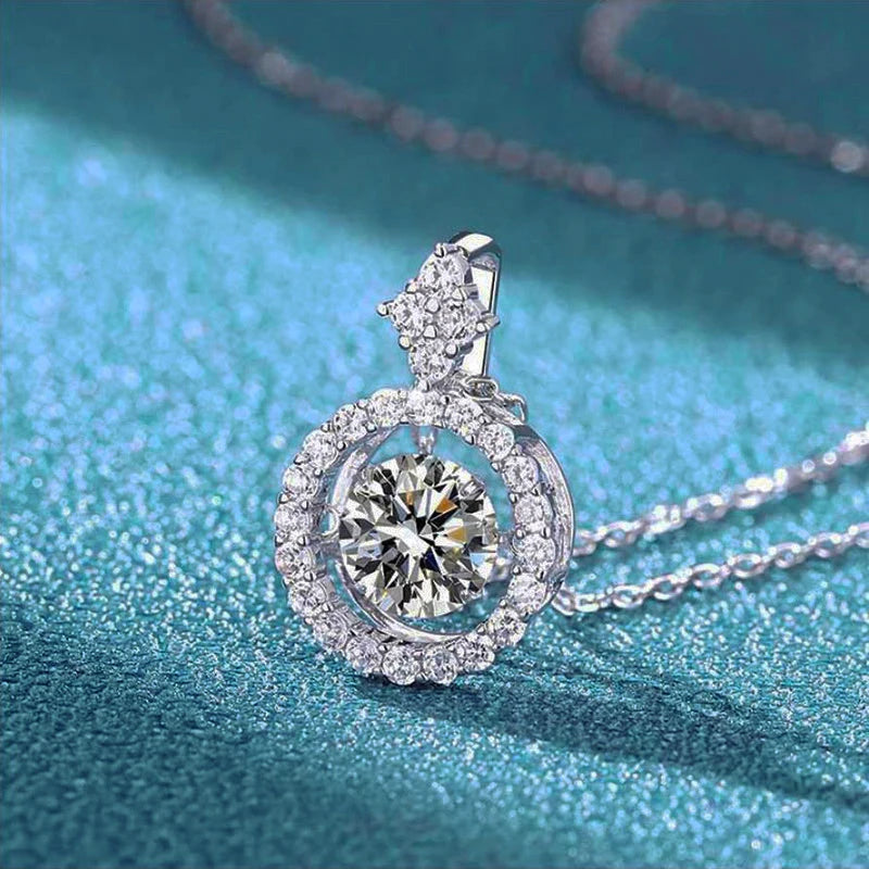 AETEEY 1CT D Color Real Moissanite Round Pendant Necklace For Women Lab Diamond S925 Sterling Silver Fine Jewelry Gift NE019