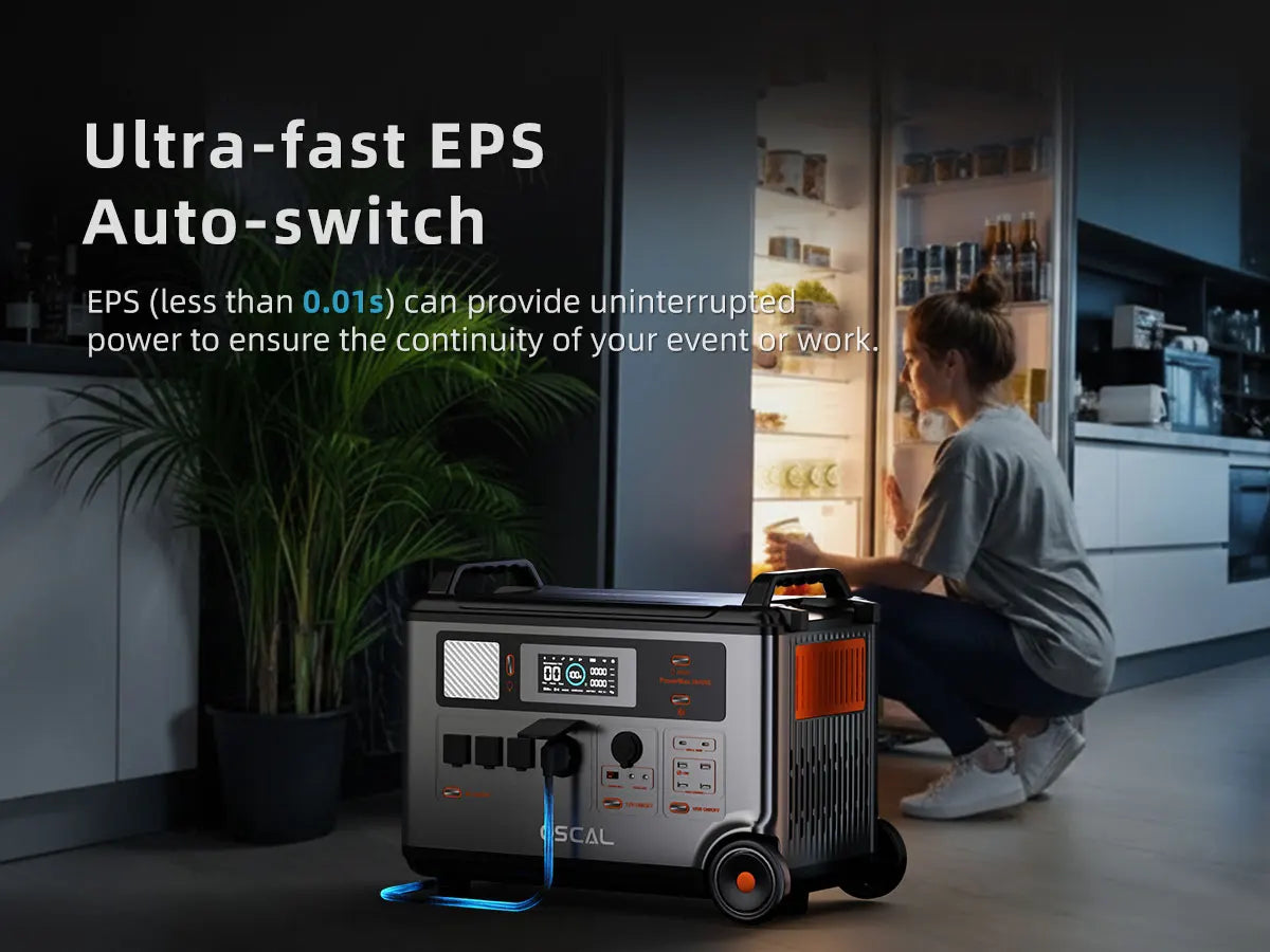 OSCAL PowerMax 3600SE Portable Power Station, 3600Wh LiFePO4 Battery, Solar Generator optional 400W Solar Panel, 3600W (Surge 7200W) Fast charging Home Backup Battery, Power Supply for Camping, RV