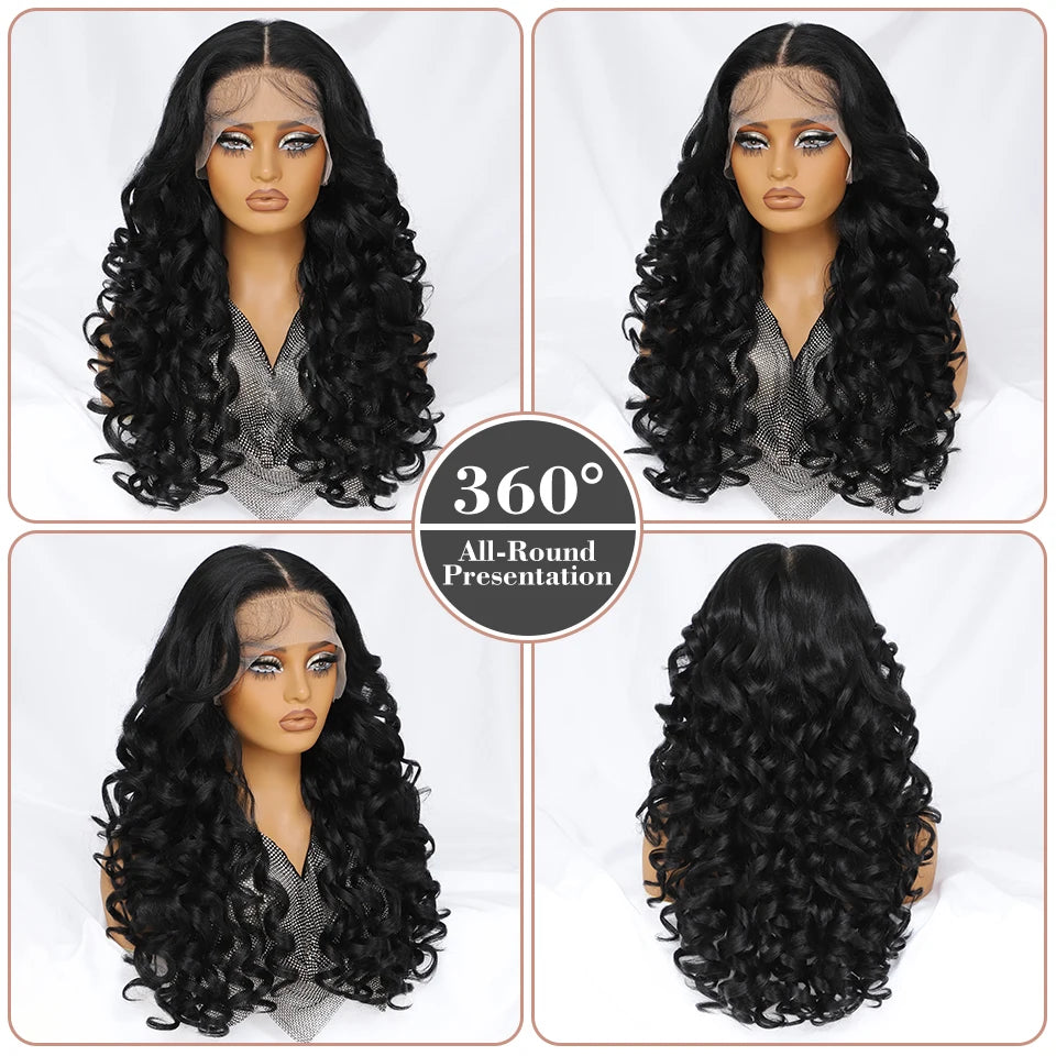 Latisha 13X6 HD 13X5X1 Synthetic Lace Front Wigs Curly Pre Plucked Lace Frontal Wig with Bangs for Women Highlight with Babyhair