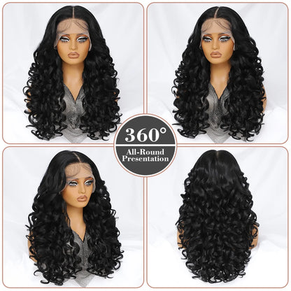 Latisha 13X6 HD 13X5X1 Synthetic Lace Front Wigs Curly Pre Plucked Lace Frontal Wig with Bangs for Women Highlight with Babyhair