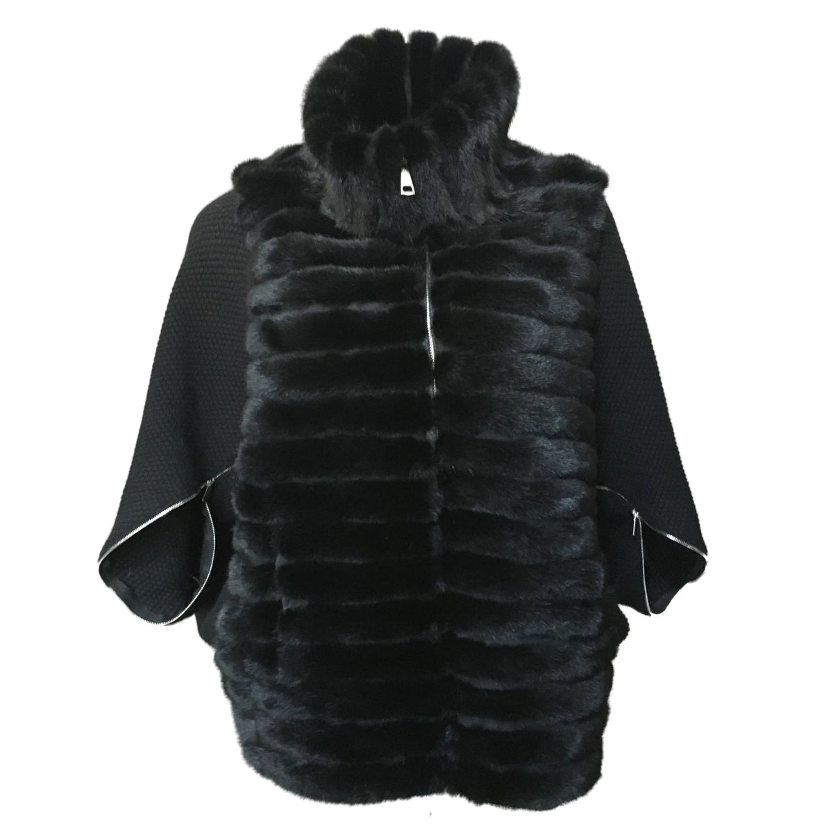 Women's Natural Mink Fur Jacket Coat, Wool Sleeve, Zipper, Bat Sleeve, Casual Short Vest, Designer, Autumn, Winter,  21A0901
