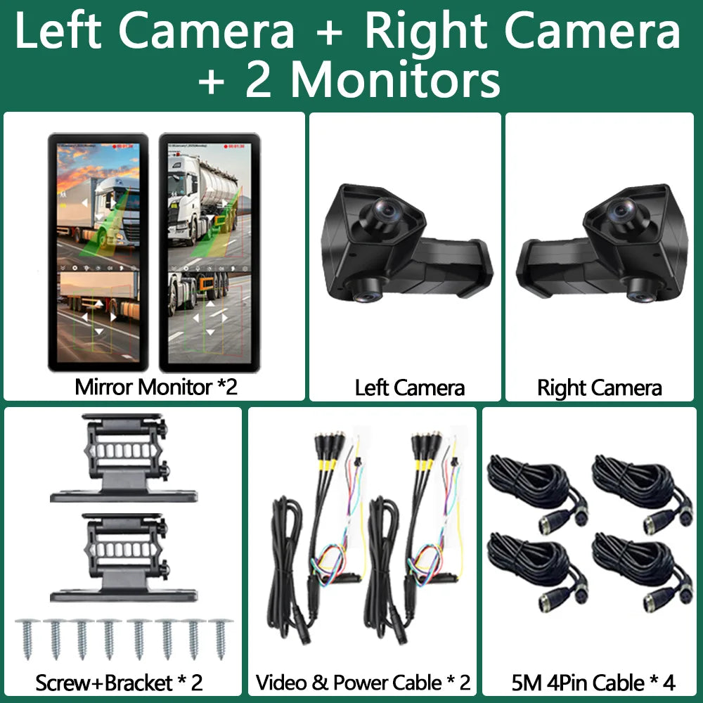 SANAN 2CH 12.3 Inch AHD Digital Rear View Mirror System BSD 1080P Night Vision Camera Dual Lens Side View Blind Zone Monitoring