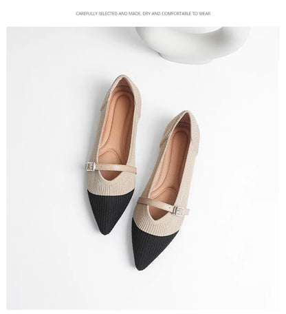 Women's flat shoes with pointed soft knitted sole breathable and comfortable shoes Spring and Autumn 2024 new model