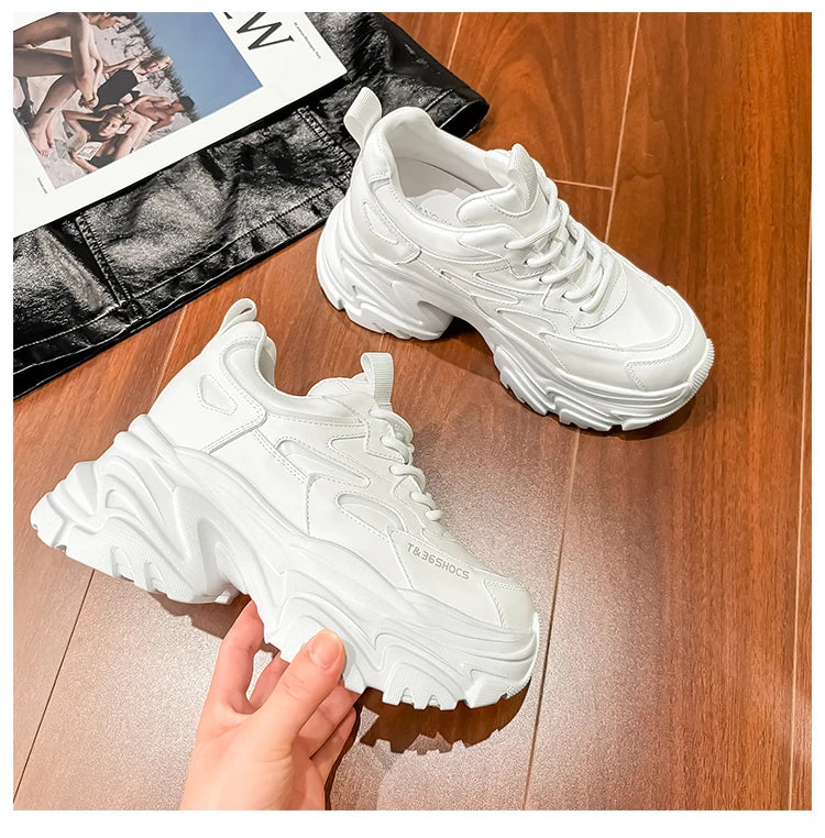 ZJR 14cm Chunky Sneakers for Women Super Increasing Women Shoe High Quality Real Leather Shoes Lightweight Platform Shoes 8-14cm