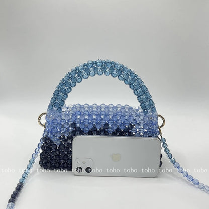 Gradient Blue Beaded Own Design Tote Bags for Women Customized Color Fashion Handbags for 2022 Chain Handle Clutch Evening Bag