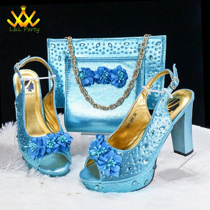 High Quality 2024 Summer New Design in Purple Color Mature Style Italian Women Shoes and Bag Set with Platform for Wedding Party