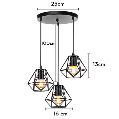 3 Heads Vintage Pendant Lights Wood Hanging Lamp Chandelier Industrial for Loft Dinning Living Room Kitchen Lighting Fixture LED