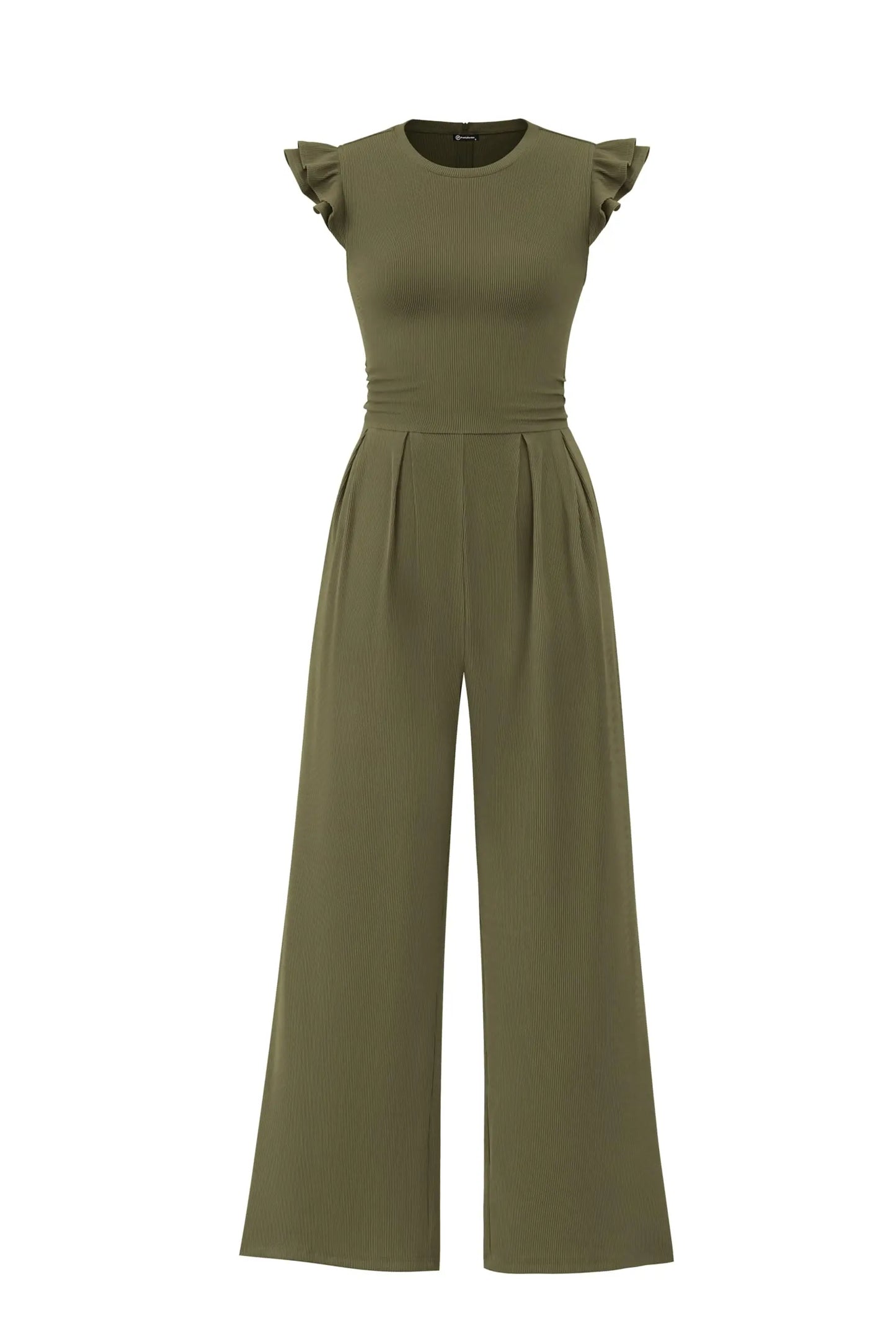 Spring/Summer 2026 New Collection Women's Round Neck Sleeveless Ruffled Trim Fitted Waist and Leg-Sculpting Jumpsuit