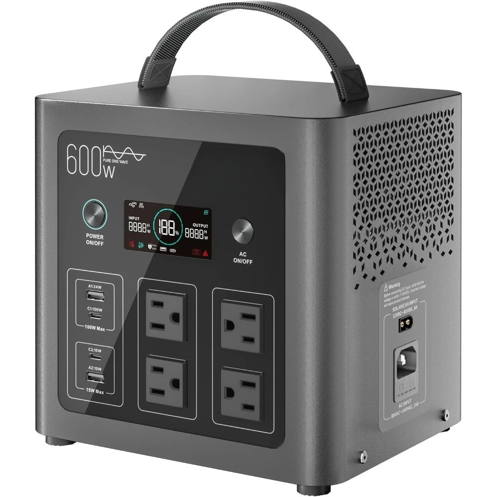Bargain     640Wh LiFePO4 Portable Power Station 600W Solar Generator Fast Charging 1.5H UPS 10ms 8 Ports for Camping