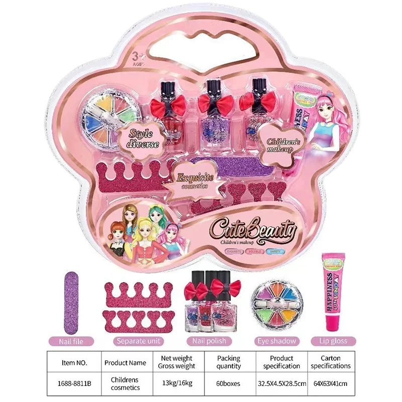 Children Makeup Kit Lipgloss Eyeshadow Nail Polish File Non-toxic Makeup Princess Girl Cosmetics Washable Christmas Gift For Kid