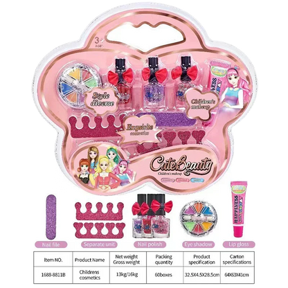 Children Makeup Kit Lipgloss Eyeshadow Nail Polish File Non-toxic Makeup Princess Girl Cosmetics Washable Christmas Gift For Kid